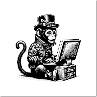 Punk Rock Goth monkey on Computer Vintage Style Posters and Art